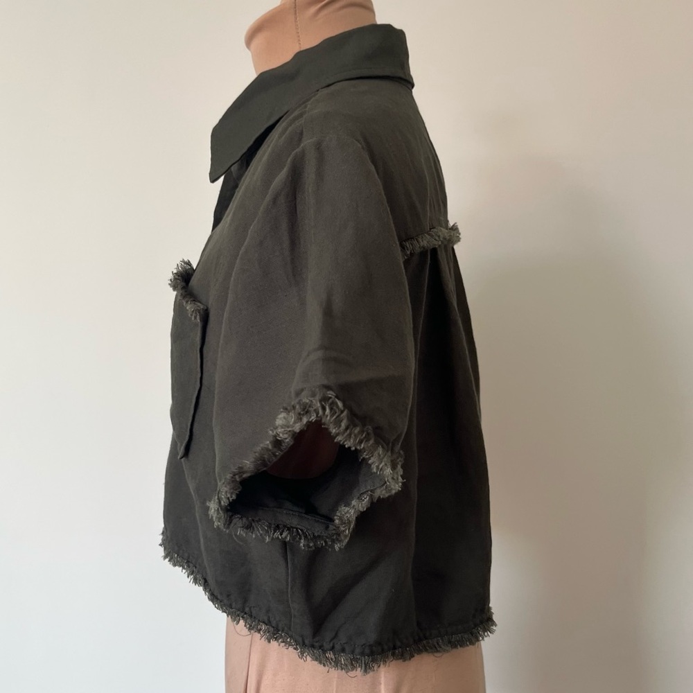 Simkhai Solange Army Green Cover Up Short Sleeve Button Down Top EUC Size XS - Picture 5 of 10